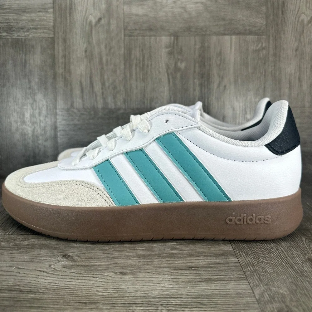 Adidas Barreda Sneakers Women 7 White Teal Gum Sole Leather Retro NEW JR1194